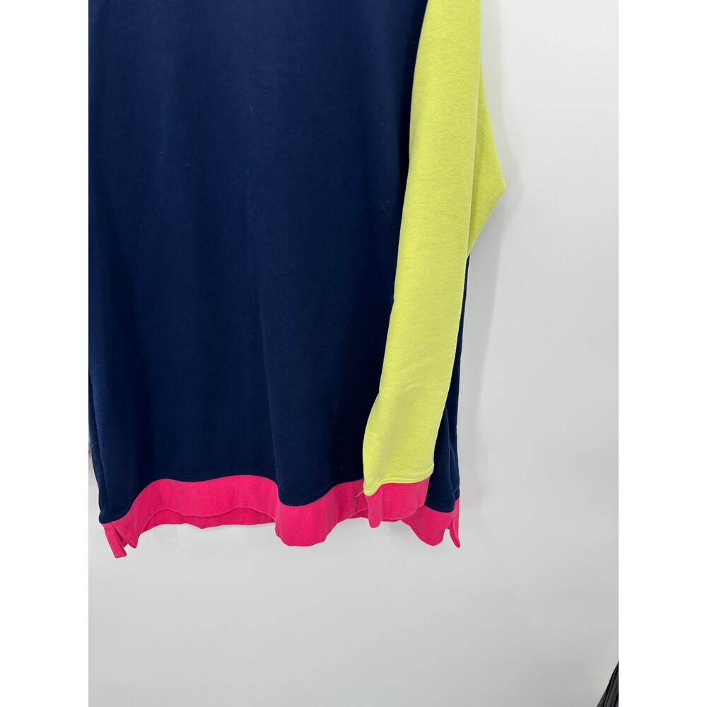 Lands' End Serious Sweats Colorblock Tunic Sweatshirt Women L‎ Navy Pink Preppy - Picture 4 of 7